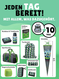 Minecraft Schulranzen Set Grau für Jungen - Komplett-Set für die 1. bis 4. Klasse - Schultasche Ergonomisch, Leicht, Kompakt mit Sporttasche