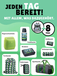 Minecraft Schulranzen Set Grau für Jungen - Komplett-Set für die 1. bis 4. Klasse - Schultasche Ergonomisch, Leicht, Kompakt mit Sporttasche
