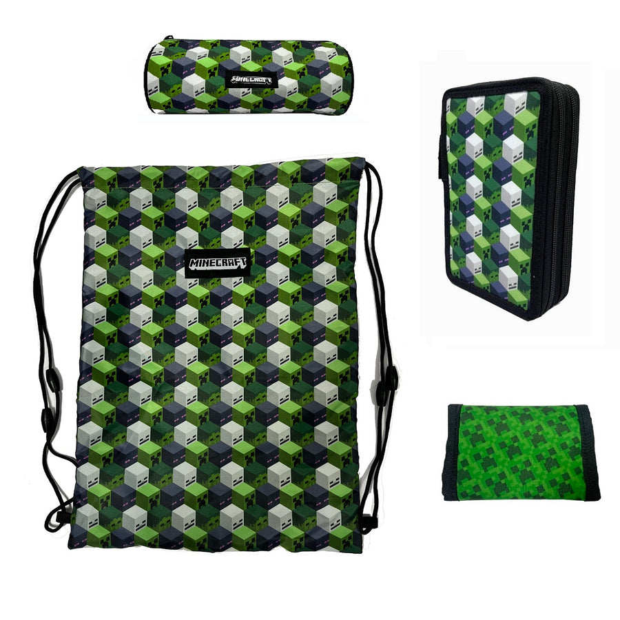 Minecraft Schulzubehör Set mit Federmappe Turnbeutel Schlamperetui und Geldbeutel