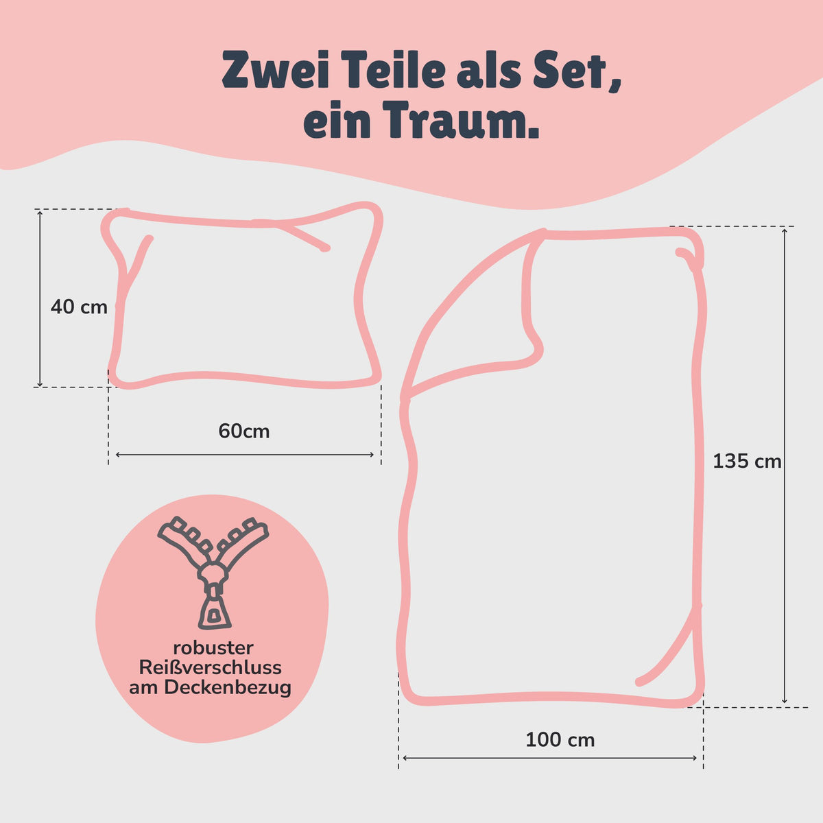 Schwan Bettwäsche Set 2-teilig 135x200 80x80 cm - Partner Bettwäsche aus 100% Baumwolle mit Reißverschluss - Pastell, Rosa, Öko-Tex zertifiziert