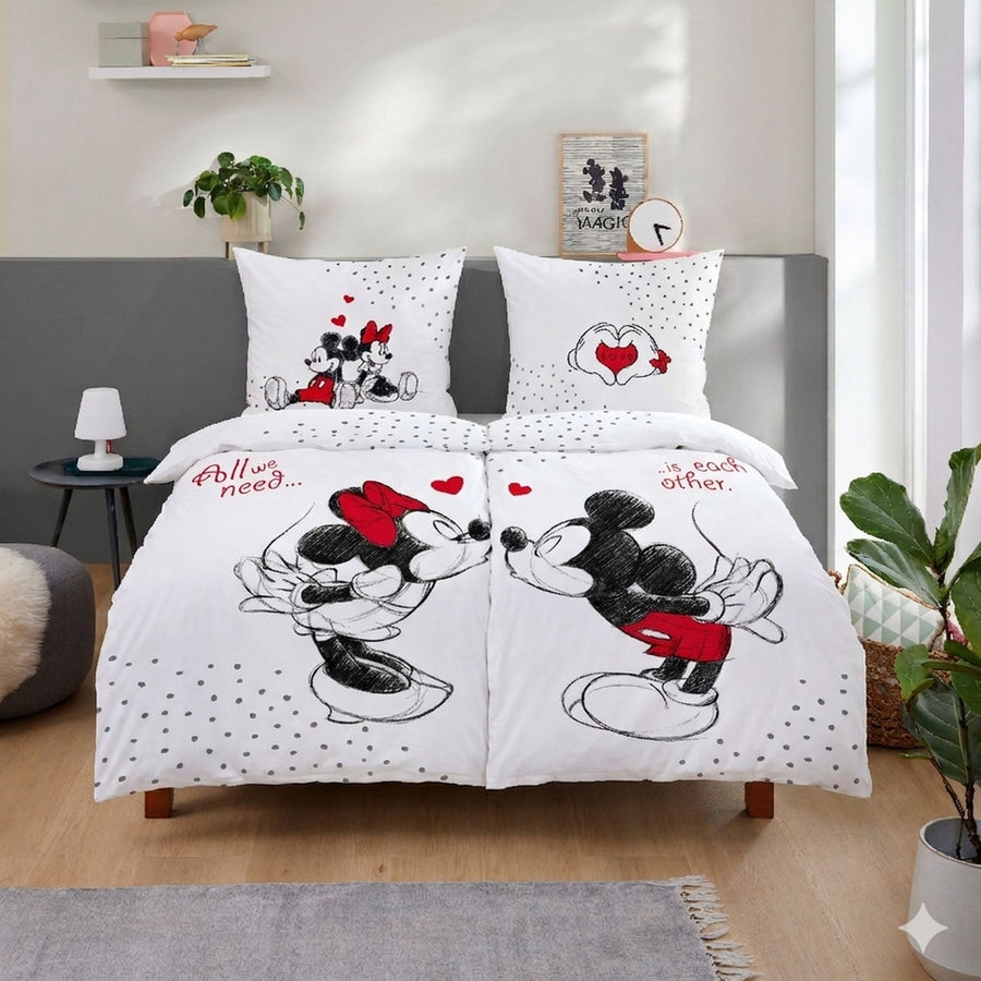 Doppel-Pack Disney Minnie Maus Partner Bettwäsche Set 135x200cm 80x80cm (4-tlg.)