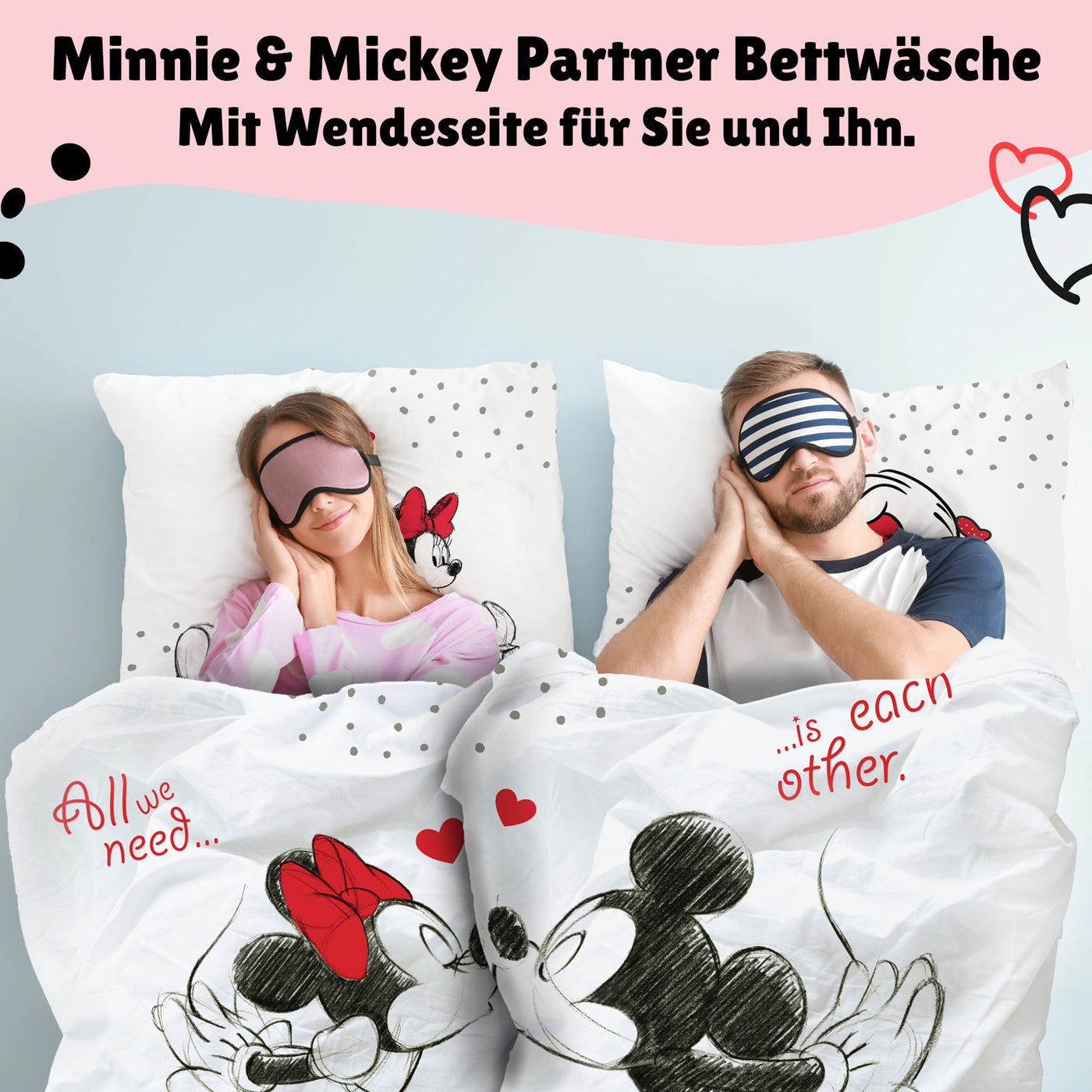 Größe und Lieferumfang der Partnerbettwäsche 4-teilig in 135x200 80x80 cm