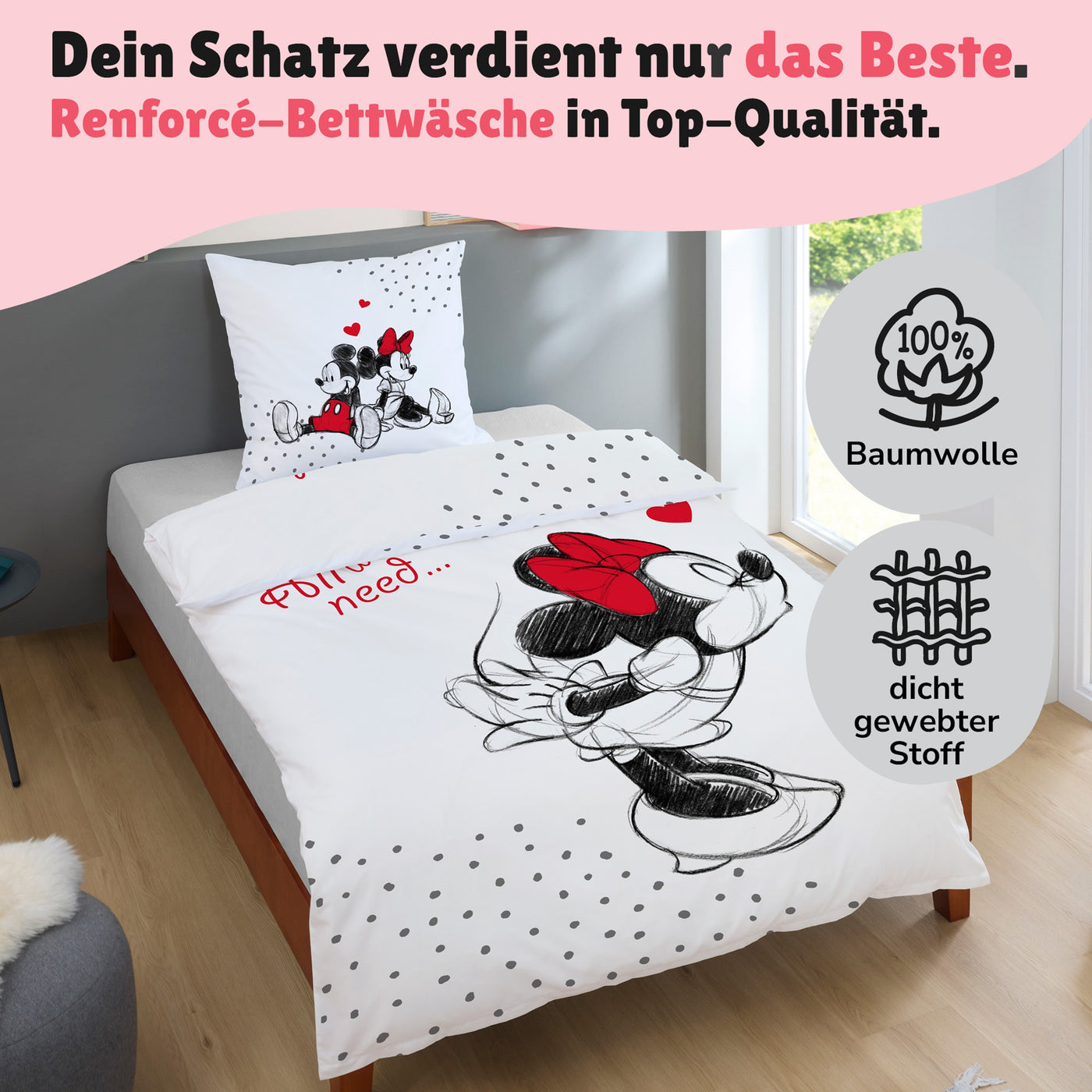 Rückseite Partnerbettwäsche mit Mickey