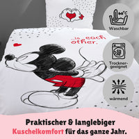 Disney's Mickey & Minnie Mouse Bettwäsche Set 135x200 80x80 cm - Partner Bettwäsche, weiß aus 100% Baumwolle mit Reißverschluss - Öko-Tex zertifiziert