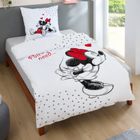 Vorder- und Rückseite mit Minnie und Mickey Mouse inkl. Spruch Partnerbettwäsche in weiß