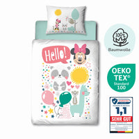 Minnie Mouse Babybettwäsche Set 2-teilig - 100x135 40x60 cm aus 100% Baumwolle mit süßen Tieren - Reißverschluss, Hell, Maschinenwäsche, Öko-Tex