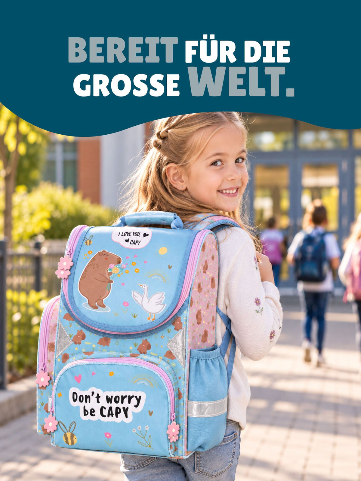 Mädchen Schulranzen 1. Klasse CAPYBARA Schultasche im Set 8-tlg. mit Lunch-Set und Sporttasche
