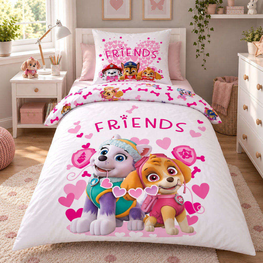 Paw Patrol Bettwäsche Set für Mädchen, Rosa, Renforcé aus 100% Baumwolle - Decken- und Kissenbezug 135x200 80x80 cm mit Reißverschluss - Öko-Tex