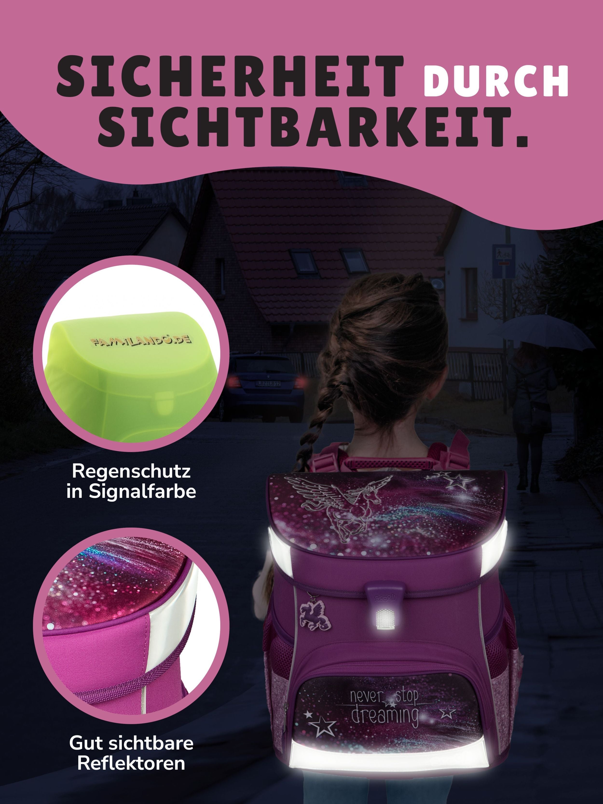 Scooli Campus Fit Schulranzen Set Pegasus, lila - Pferde Schultasche ab 1. Klasse
