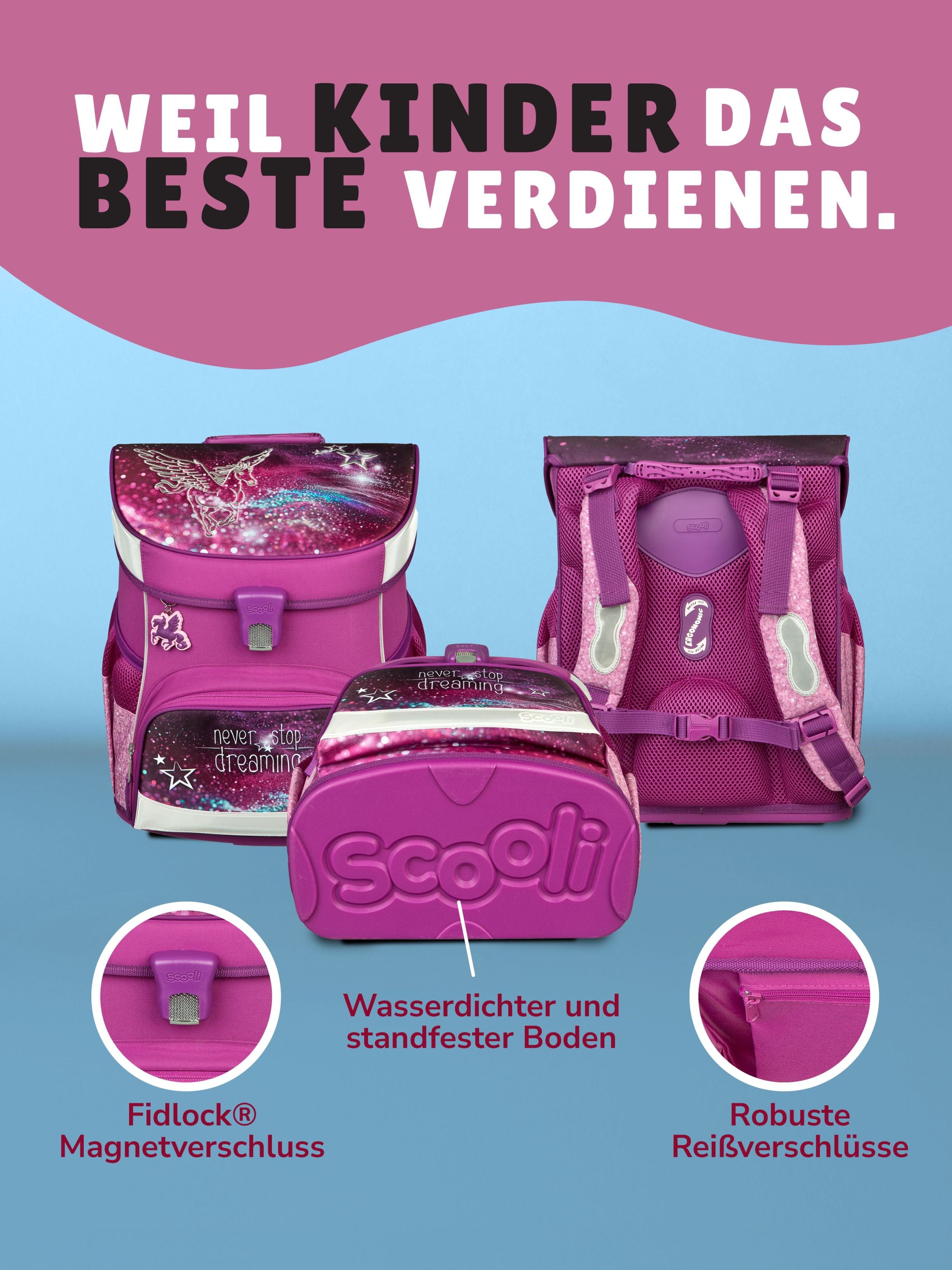 Scooli Campus Fit Schulranzen Set Pegasus, lila - Pferde Schultasche ab 1. Klasse