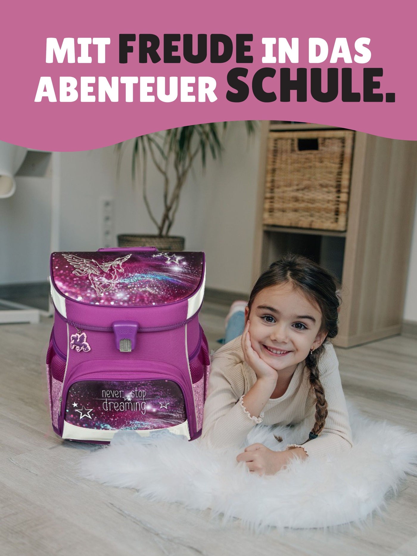 Scooli Campus Fit Schulranzen Set Pegasus, lila - Pferde Schultasche ab 1. Klasse