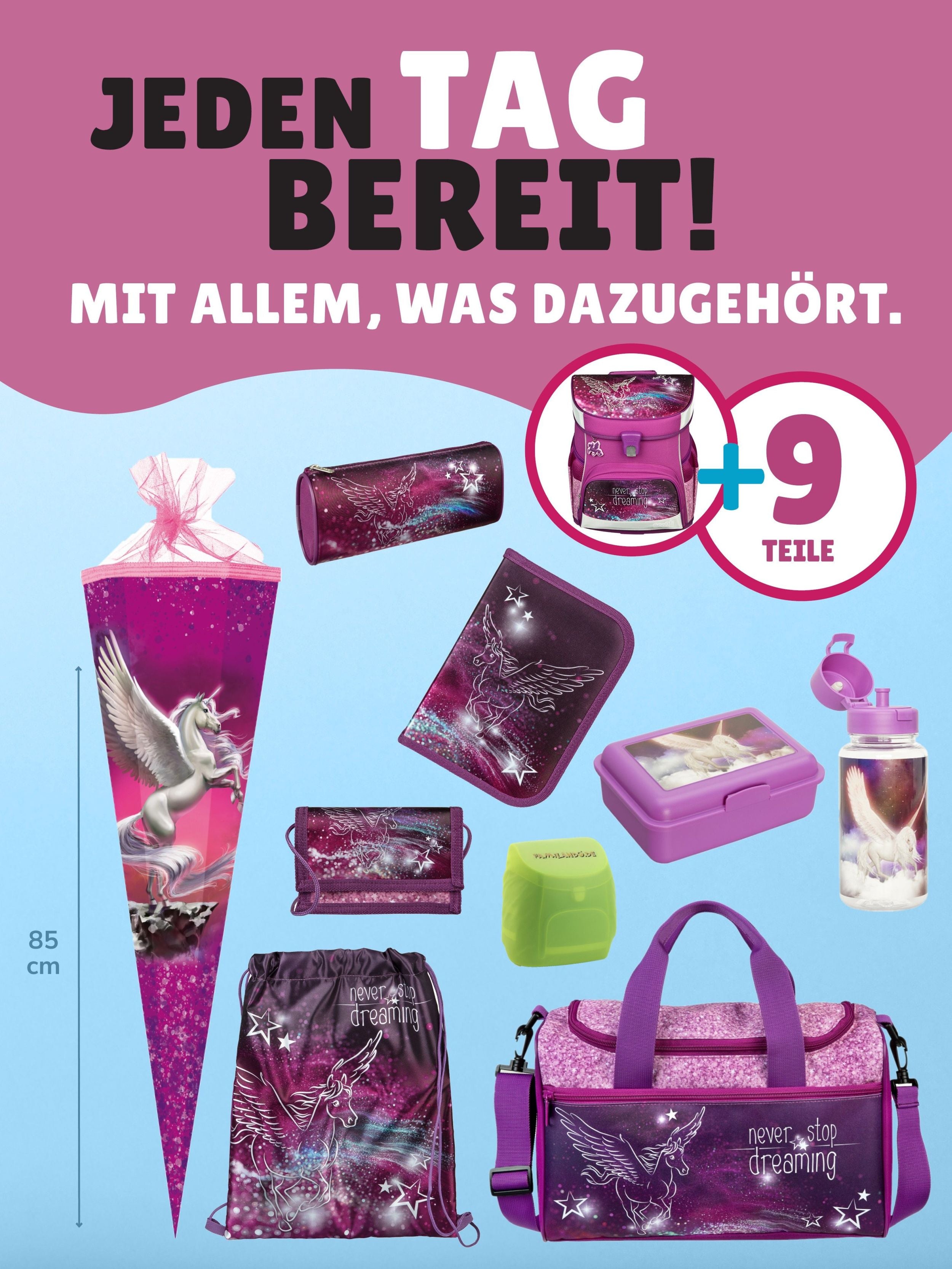 Scooli Campus Fit Schulranzen Set Pegasus, lila - Pferde Schultasche ab 1. Klasse
