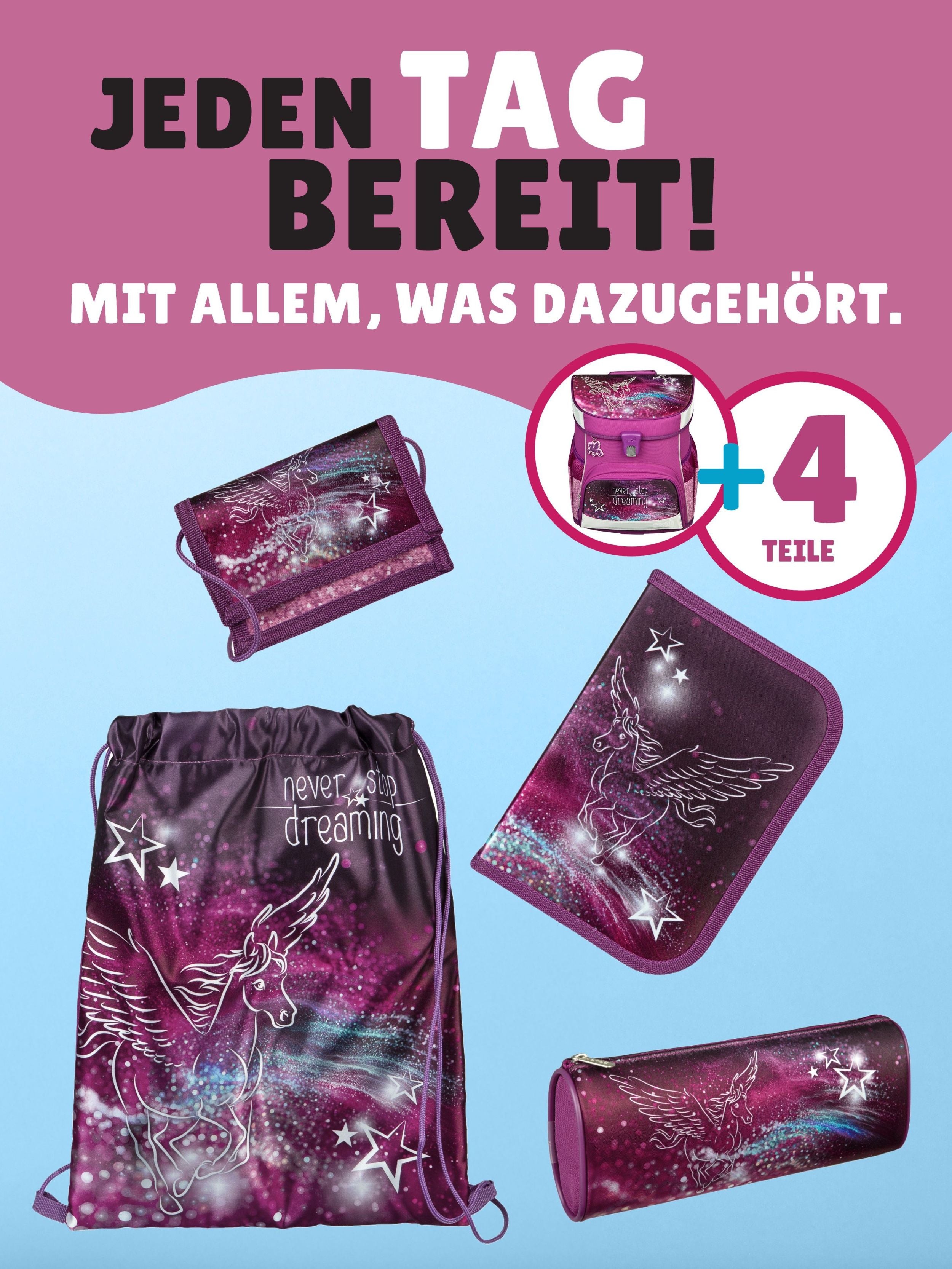Scooli Campus Fit Schulranzen Set Pegasus, lila - Pferde Schultasche ab 1. Klasse