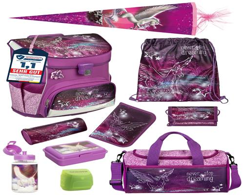 Scooli Campus Fit Schulranzen Set Pegasus, lila - Pferde Schultasche ab 1. Klasse