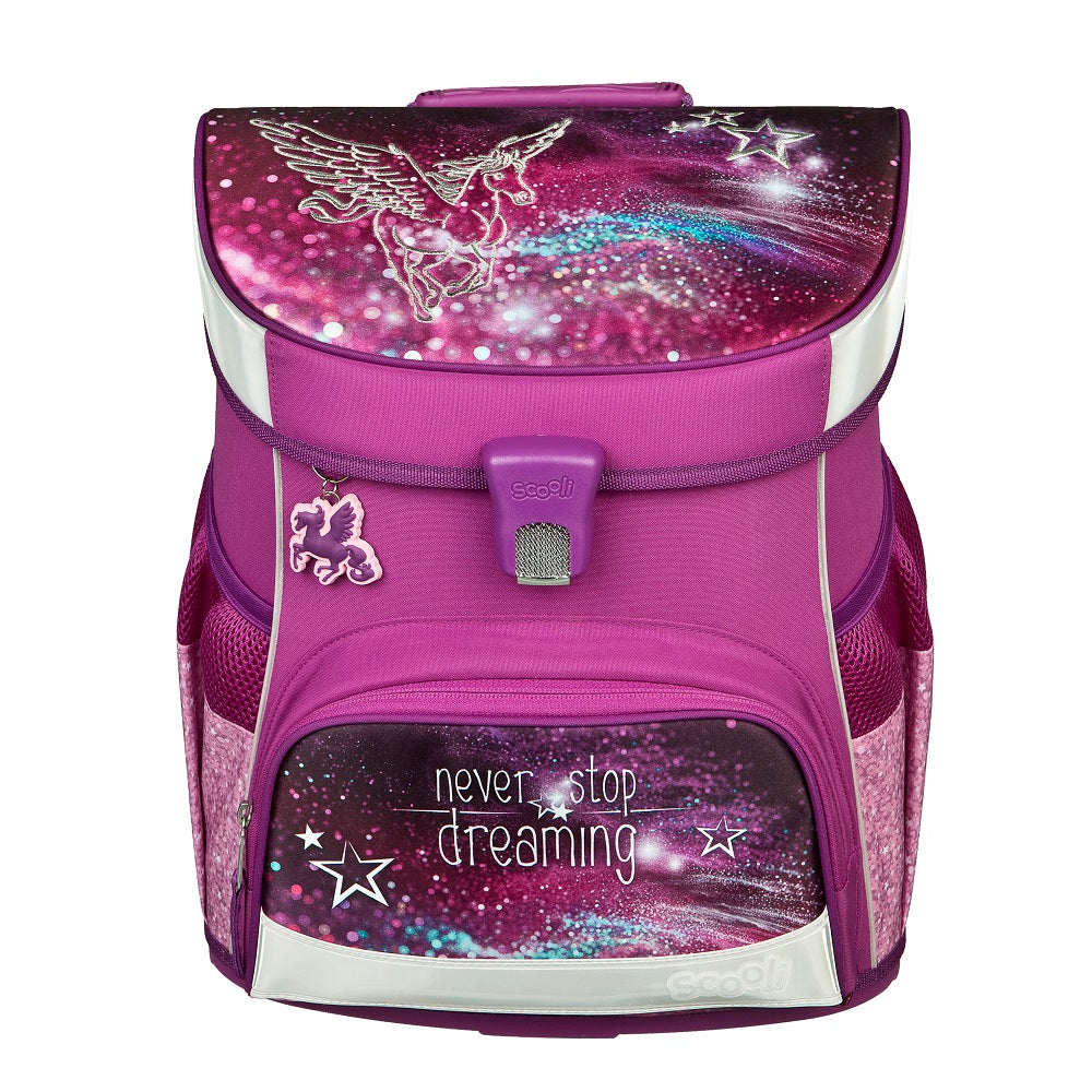 Scooli Schulranzen für Mädchen mit lila Pegasus Motiv Frontansicht 