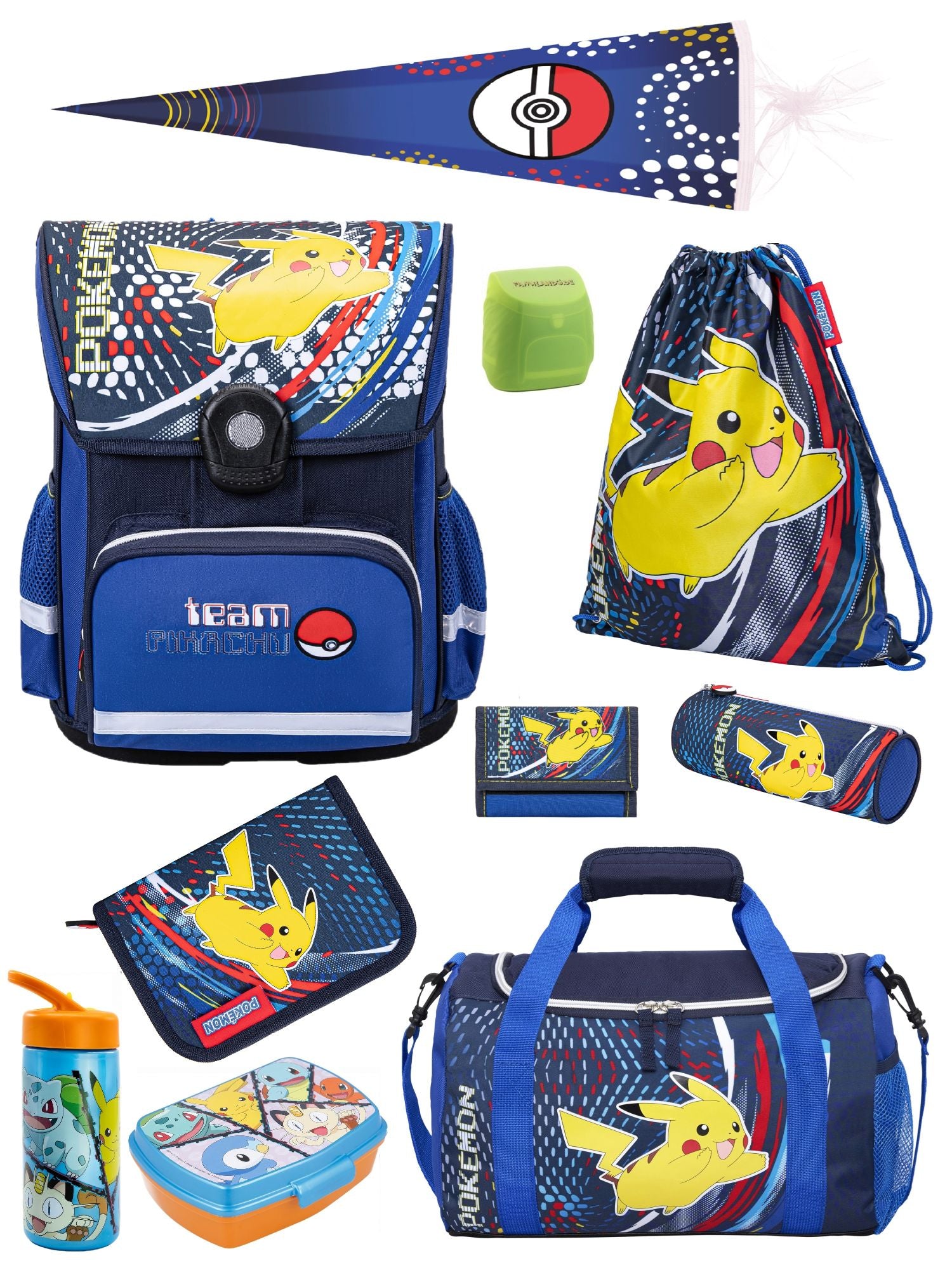 Familando Pokémon Schulranzen Set Pikachu, blau - Pokemon Schultasche ab 1. Klasse