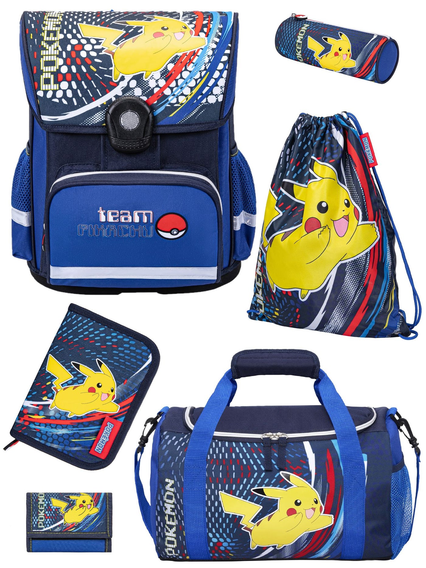 Familando Pokémon Schulranzen Set Pikachu, blau - Pokemon Schultasche ab 1. Klasse