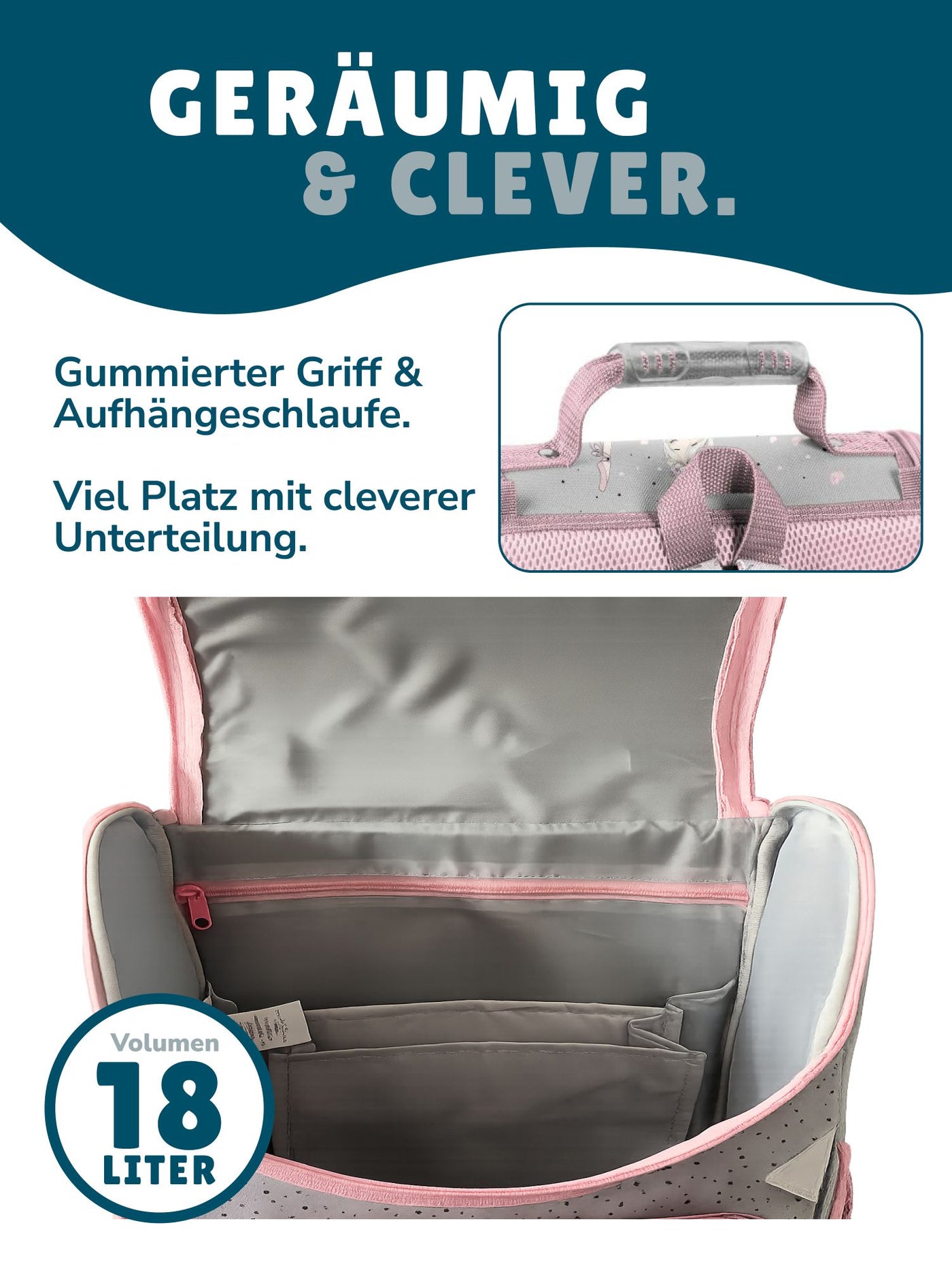 Ballerina Schultasche Seintenansicht Reißverschluss-Tasche
