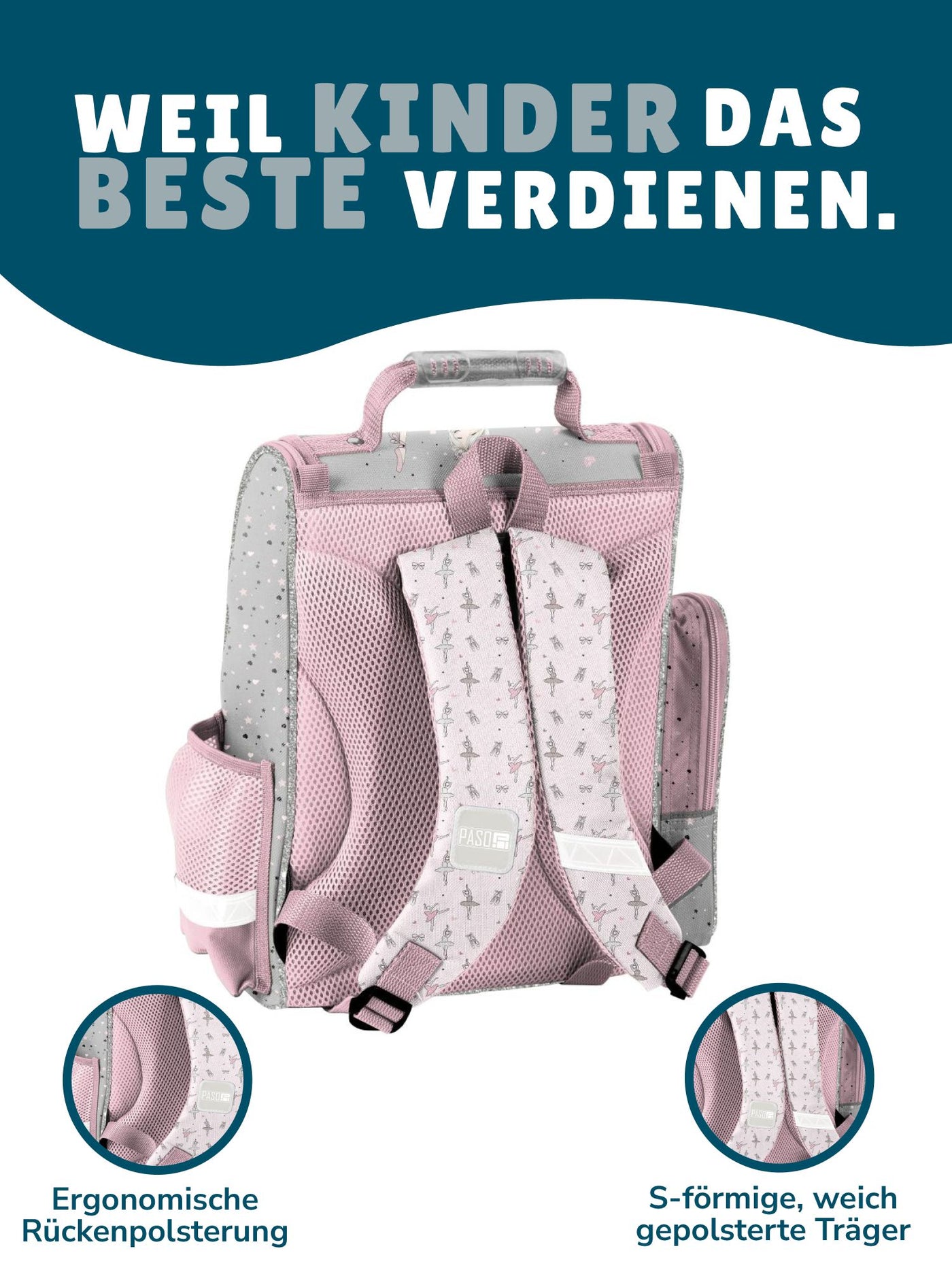 Ballerina Schultasche Seintenansicht Gummizug-Tasche