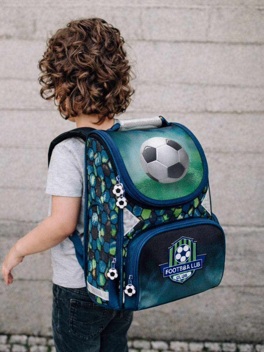 Fußball Schulranzen Set 1. Klasse für Jungen und Mädchen, Blau