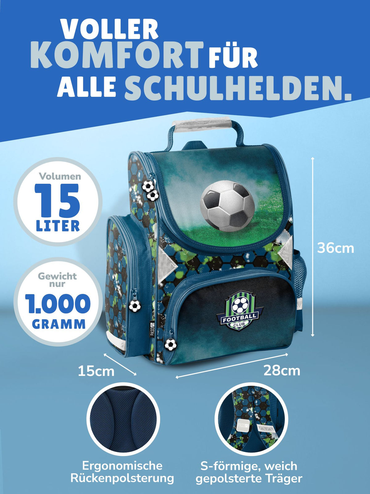 ergonomischer Tornister Football Motiv