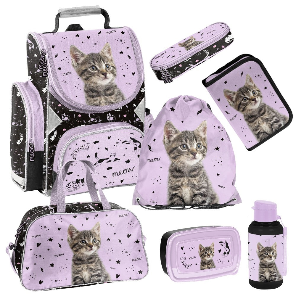 Katze Kitty Schulranzen Set 8-teilig mit Federmäppchen und Sporttasche
