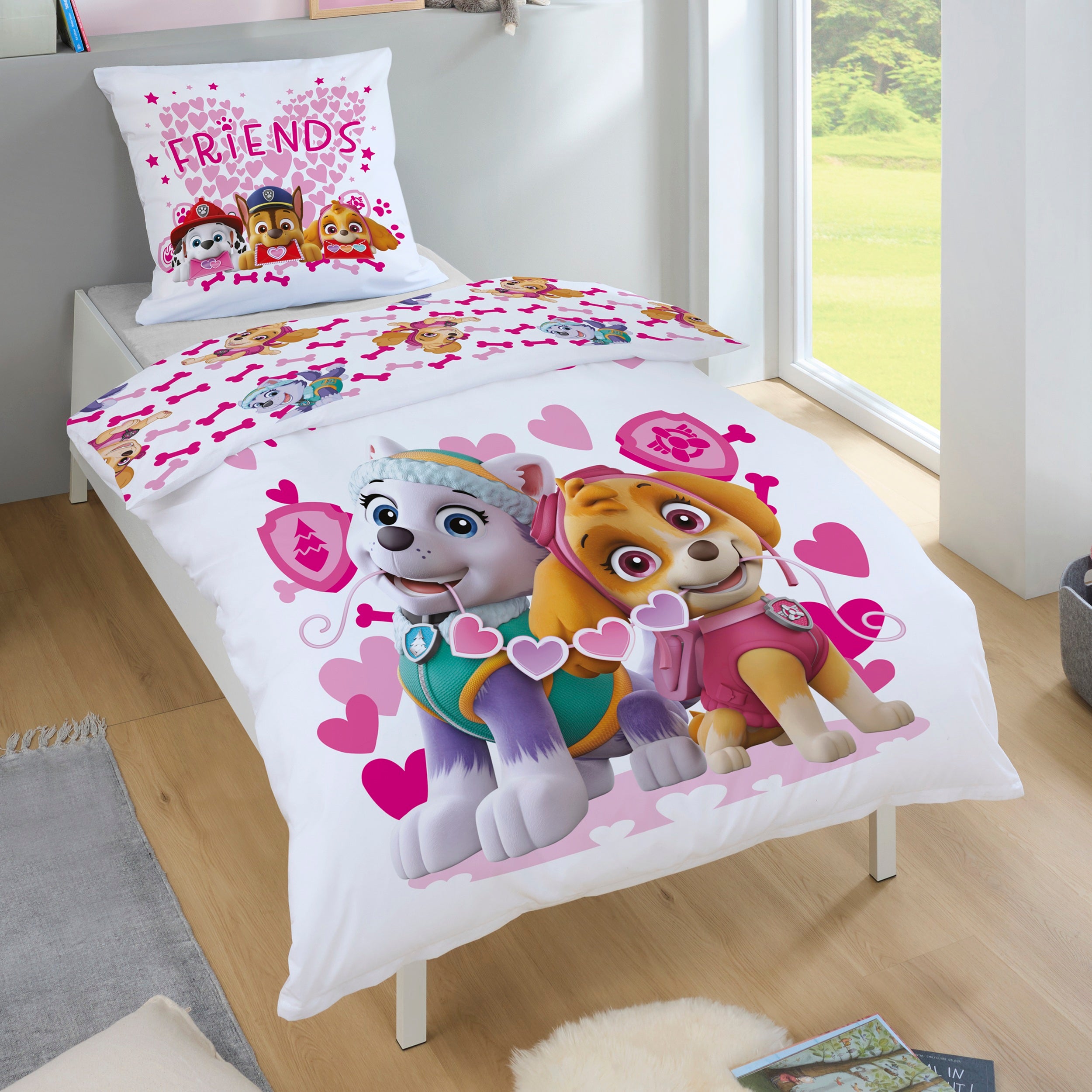Paw Patrol Bettwäsche Set für Mädchen, Rosa, Renforcé aus 100% Baumwolle - Decken- und Kissenbezug 135x200 80x80 cm mit Reißverschluss - Öko-Tex