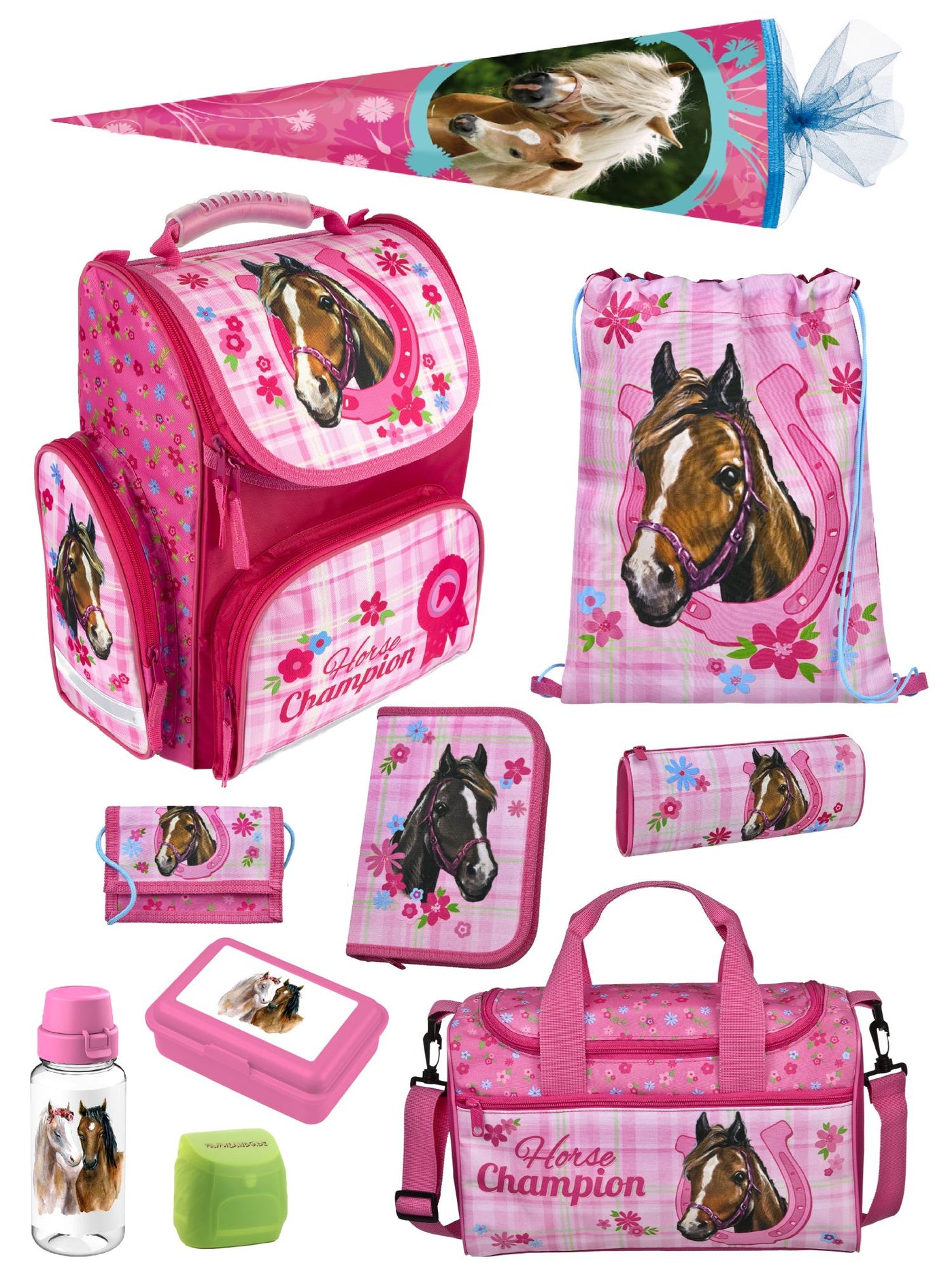 Familando Clou Schulranzen Set Horse Champion, rosa - Pferde Schultasche ab 1. Klasse