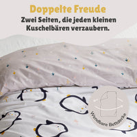 Infotafel Wendeseite Detailansicht Muster vorne aus kleinen Pinguinen und hinten aus minimalistischen Tannen & Sternen