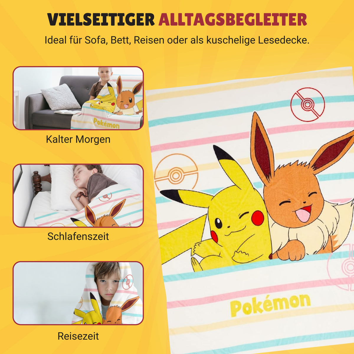 Infotafel vielseitige Anwendung der Decke auf reisen, Freizeit und zuhause