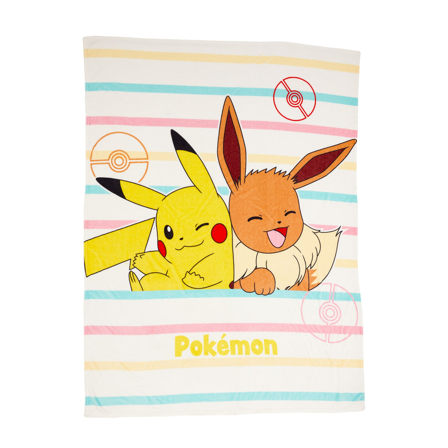 Pokemon Pikachu Decke Kuscheldecke Evoli bunte Streifen freigestellt 