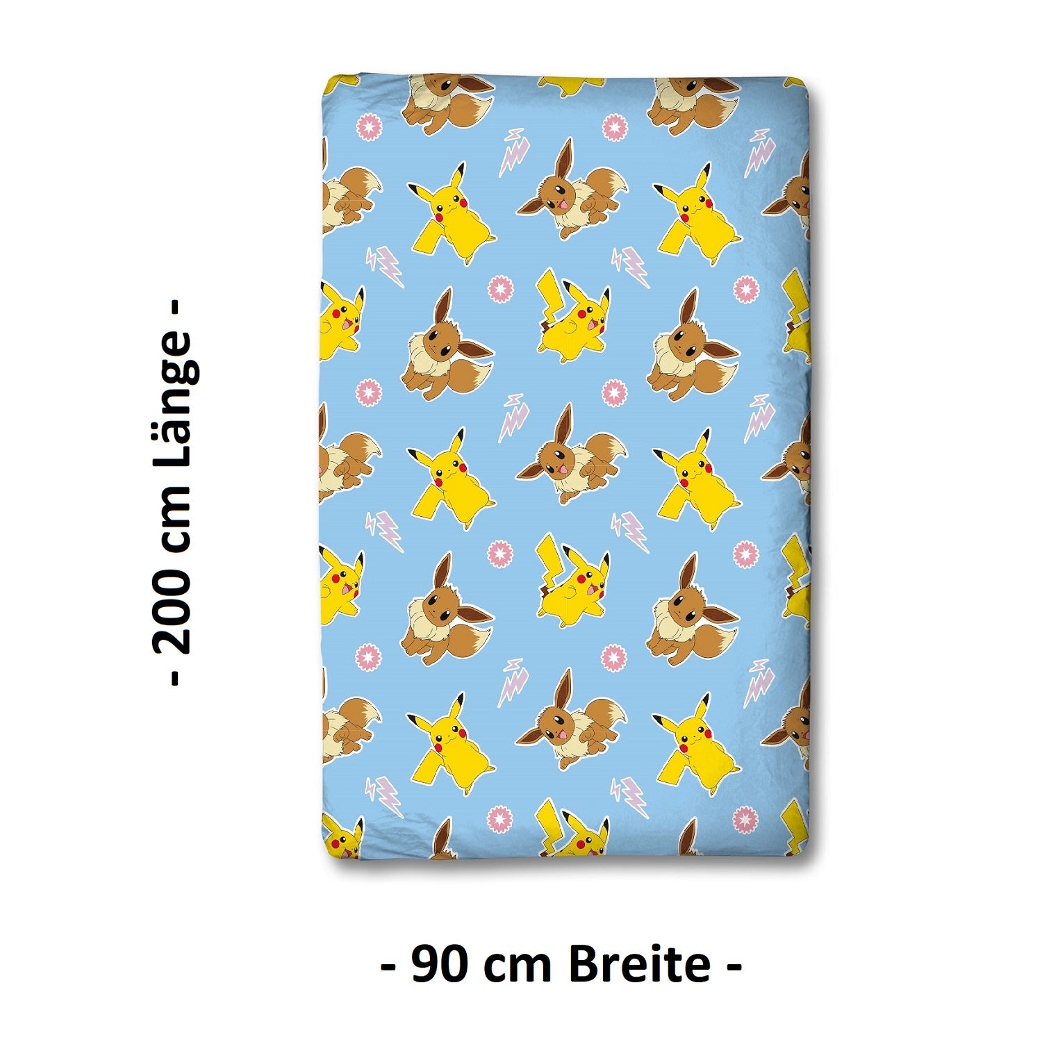 Pokemon Spannbettlaken hellblau 90x200 cm Motiv Friends mit Pikachu und Evoli Muster aus 100% Baumwolle