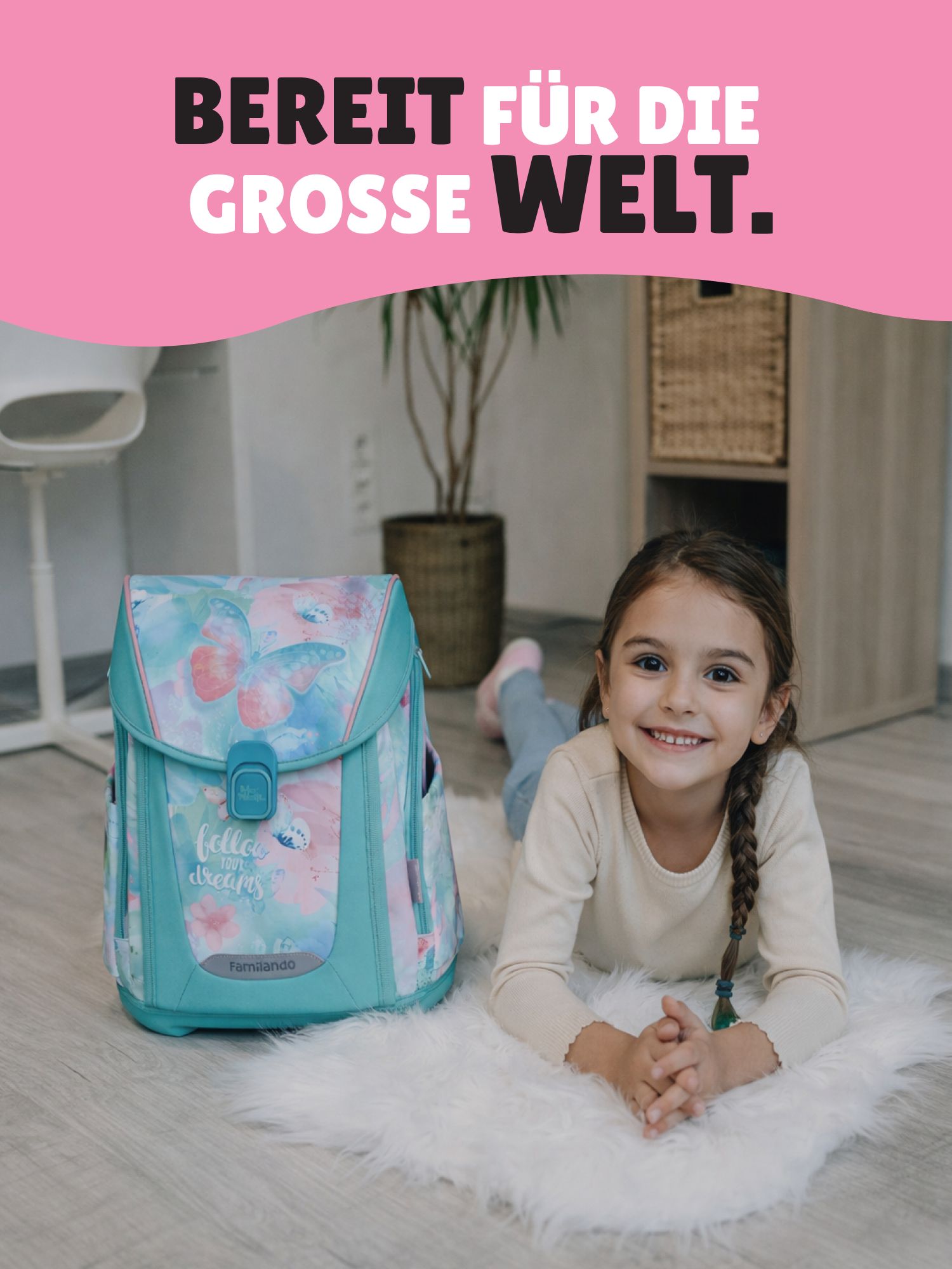 Familando Schulranzen-Set 10-teilig PREMIUM Schultasche BUTTERFLY mit Schultüte