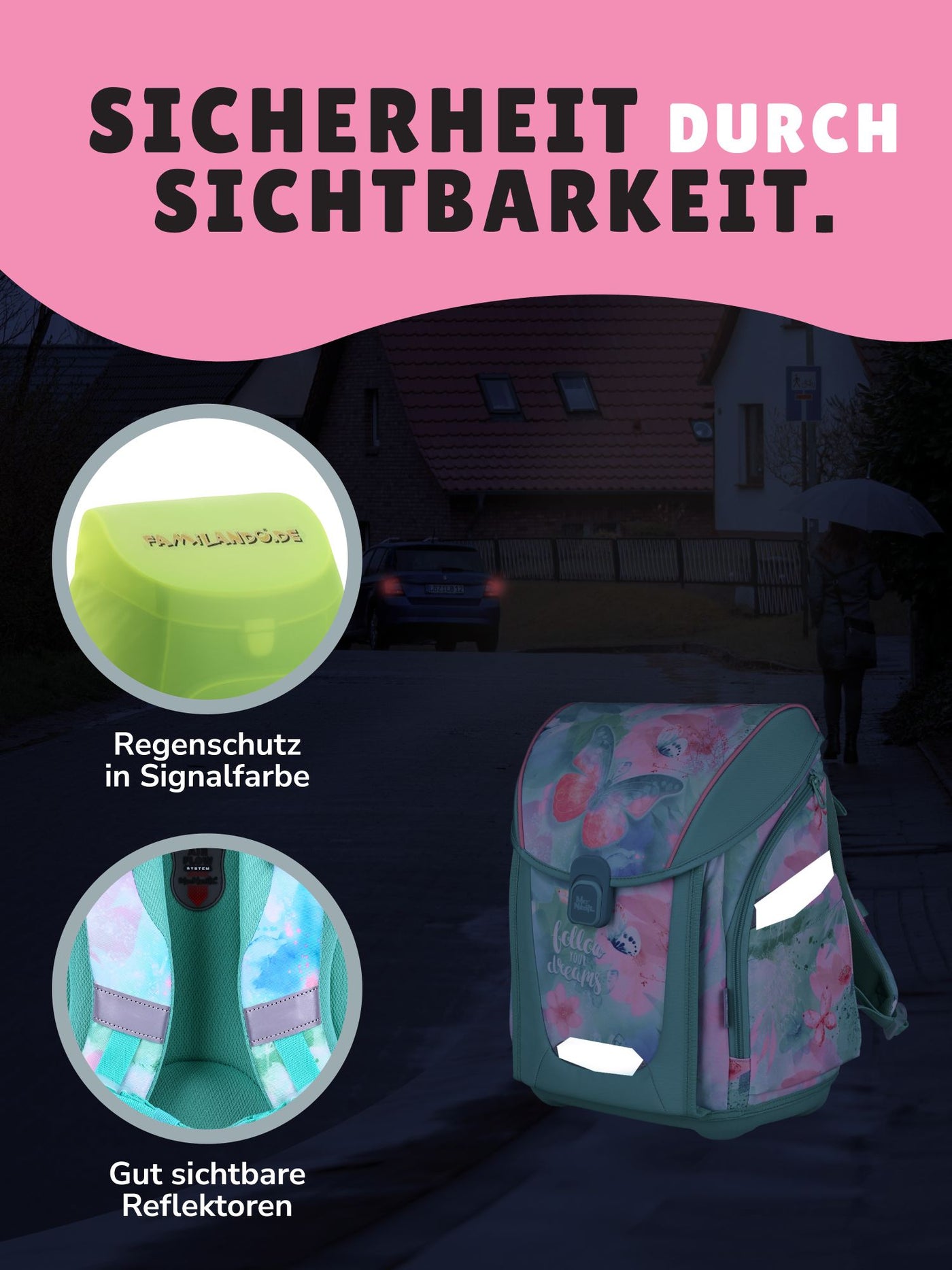 Familando Schulranzen-Set 10-teilig PREMIUM Schultasche BUTTERFLY mit Schultüte