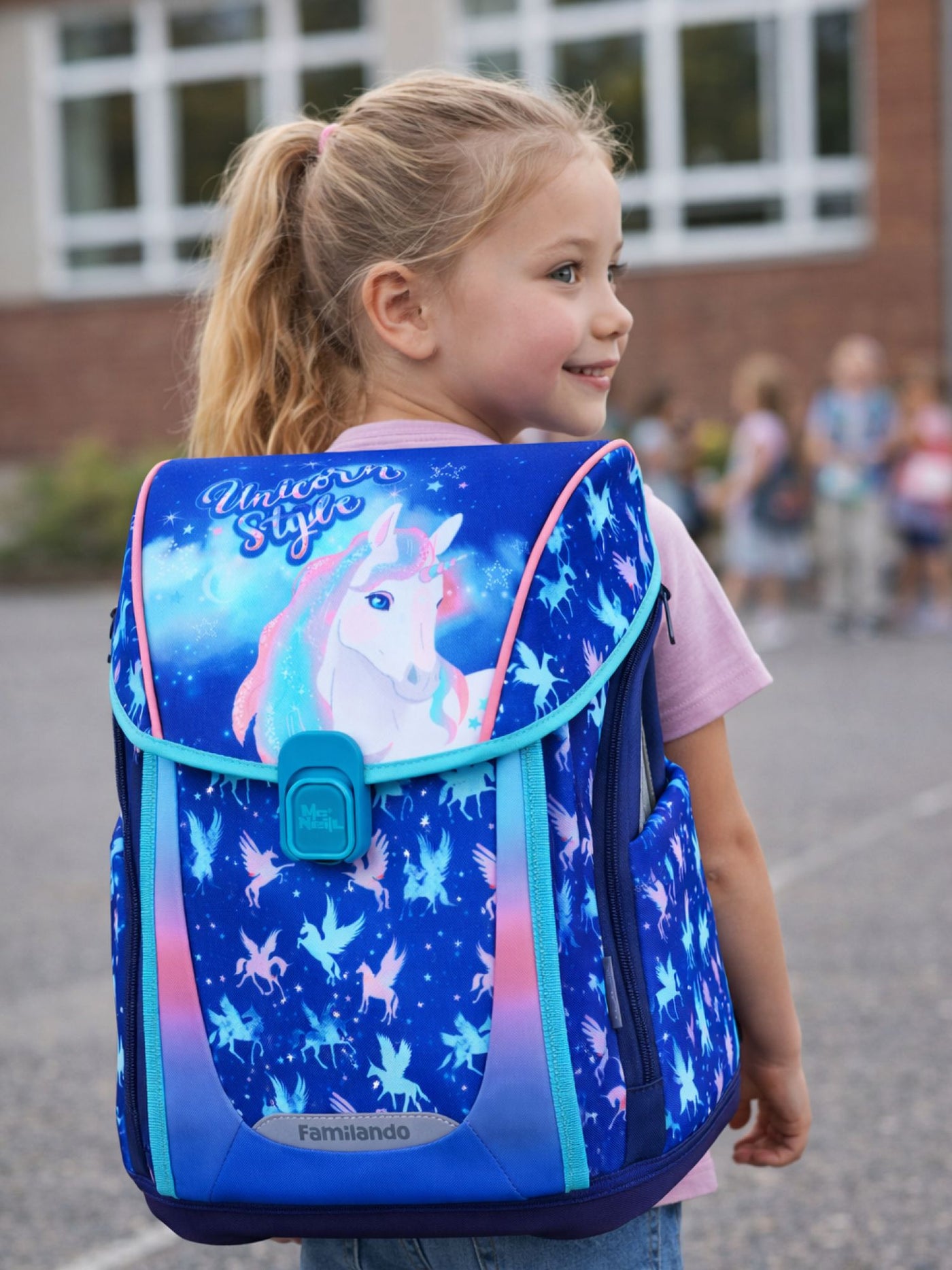 Familando Mädchen Schulranzen Set UNICORN Einhorn Schultasche ab der 1. Klasse