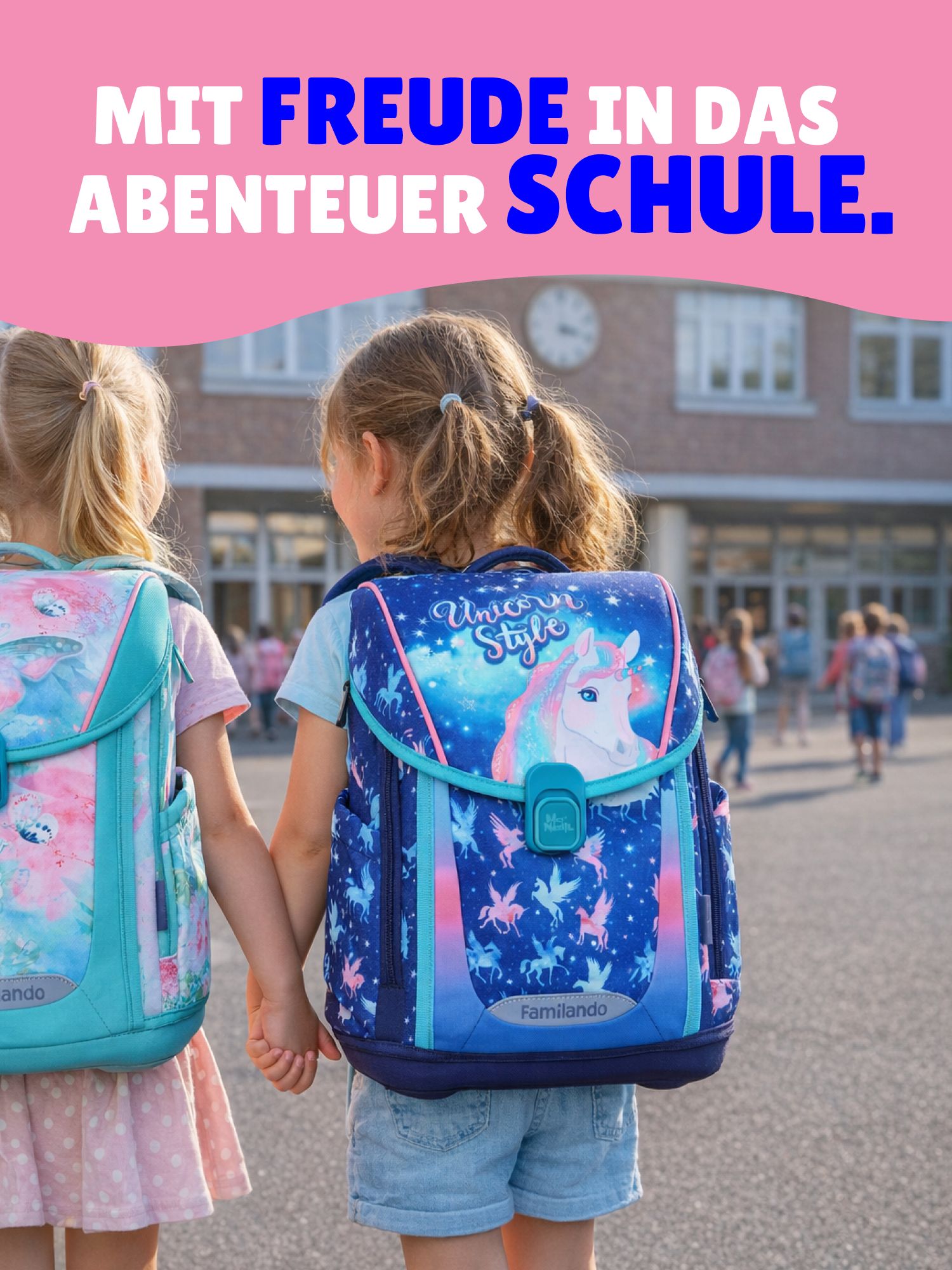 Familando Mädchen Schulranzen Set UNICORN Einhorn Schultasche ab der 1. Klasse