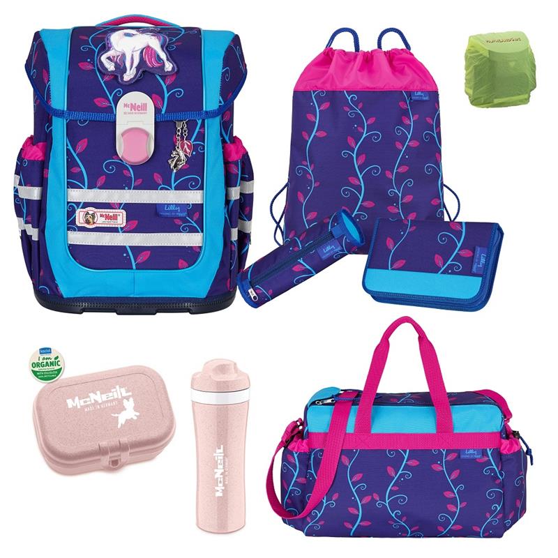 McNeill Ergo Complete Schulranzen Set Lilly mit Einhorn Motiv lila für Mädchen ab der 1. Klasse