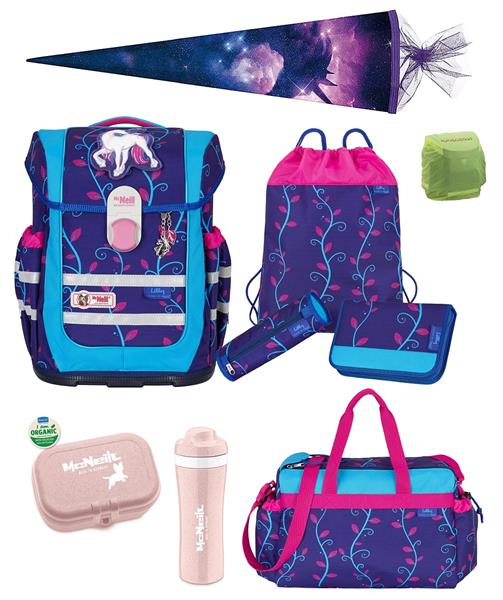 McNeill Ergo Complete Schulranzen Set Lilly mit Einhorn Motiv lila für Mädchen ab der 1. Klasse