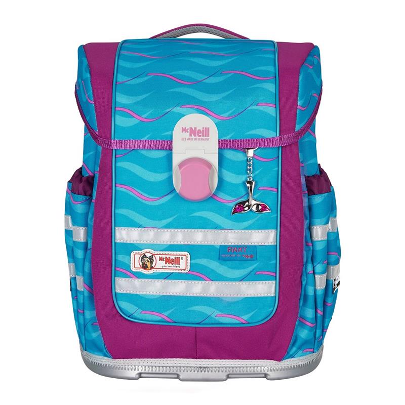 McNeill Ergo Complete Schulranzen Set FINNY Delfin · Ergonomisch, große Schultasche 20 Liter · Brust-, Schultergurt & Rückenbett verstellbar