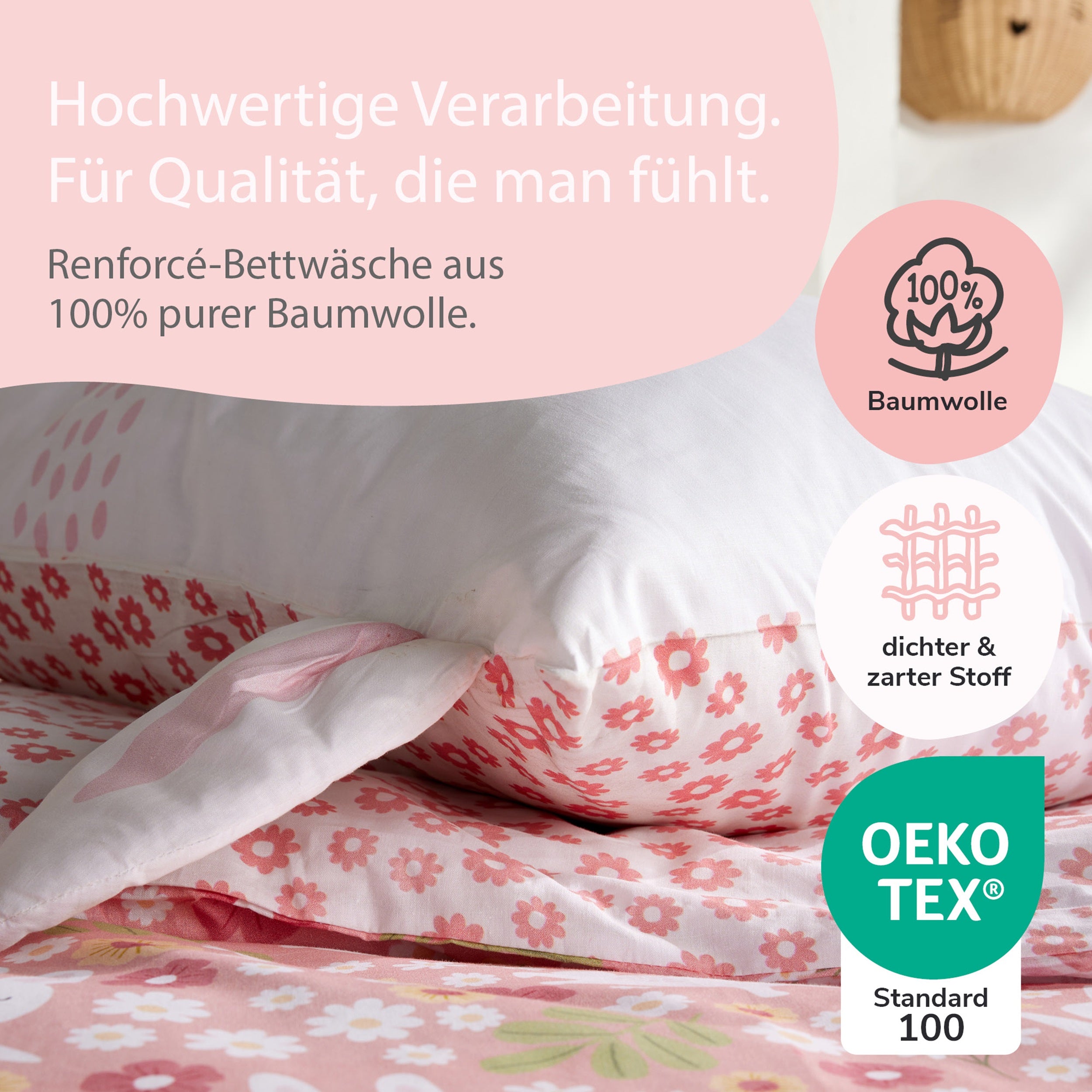 Infotafel Qualität der Bettwäsche aus 100% Baumwolle