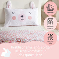 Infotafel Pflege Maschinenwäsche und Trocknergeeignet und Reißverschluss an der Bettwäsche