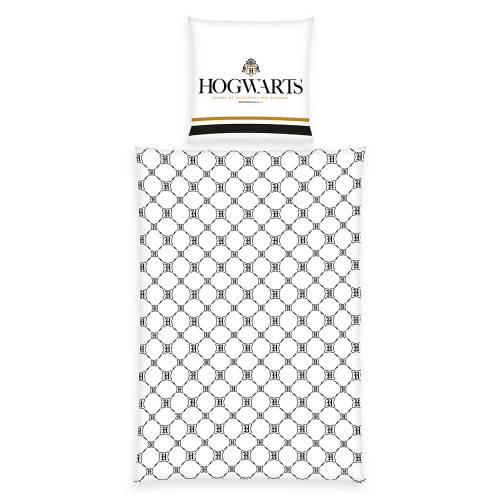 Harry Potter Bettwäsche Set 2-teilig 135x200 80x80 cm - Renforcé Bettwäsche für aus 100% Baumwolle mit Knopfleiste - Weiß, Öko-Tex zertifiziert