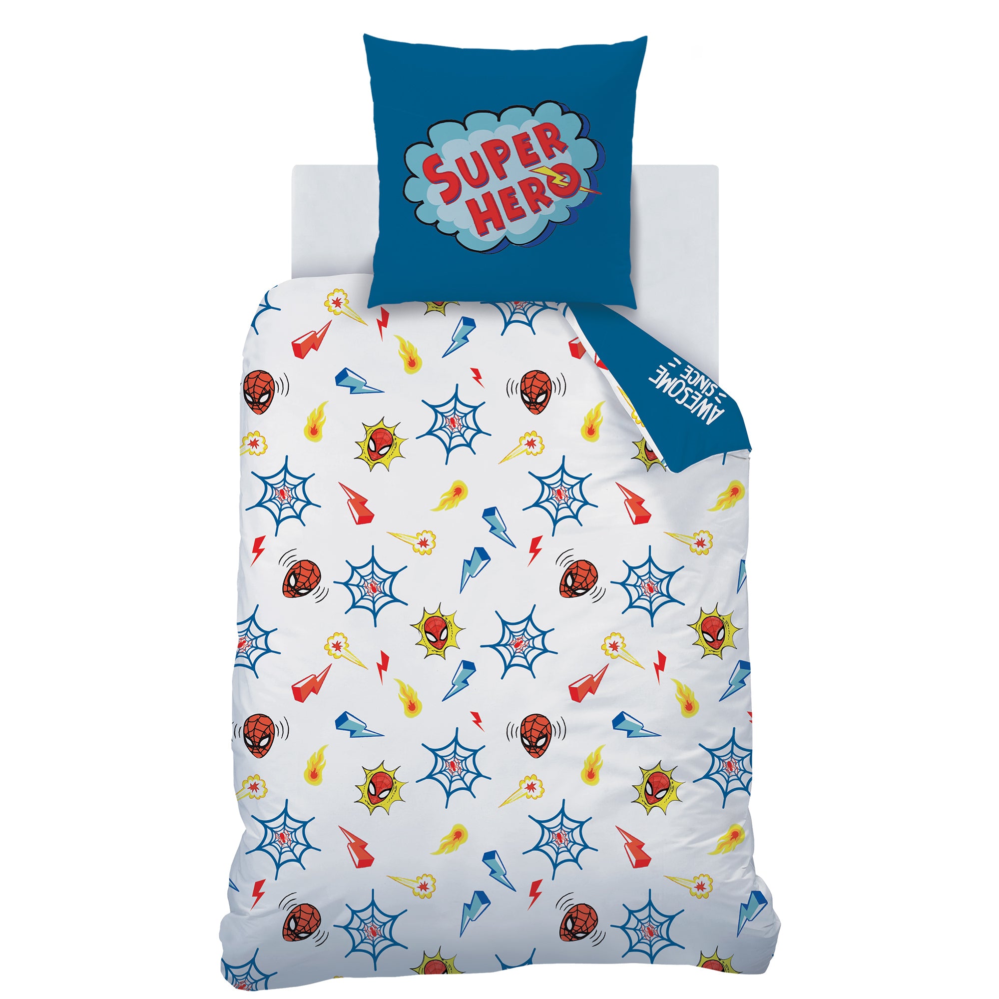 Rückseite Spiderman Bettwäsche in weiß mit Muster aus Spideys