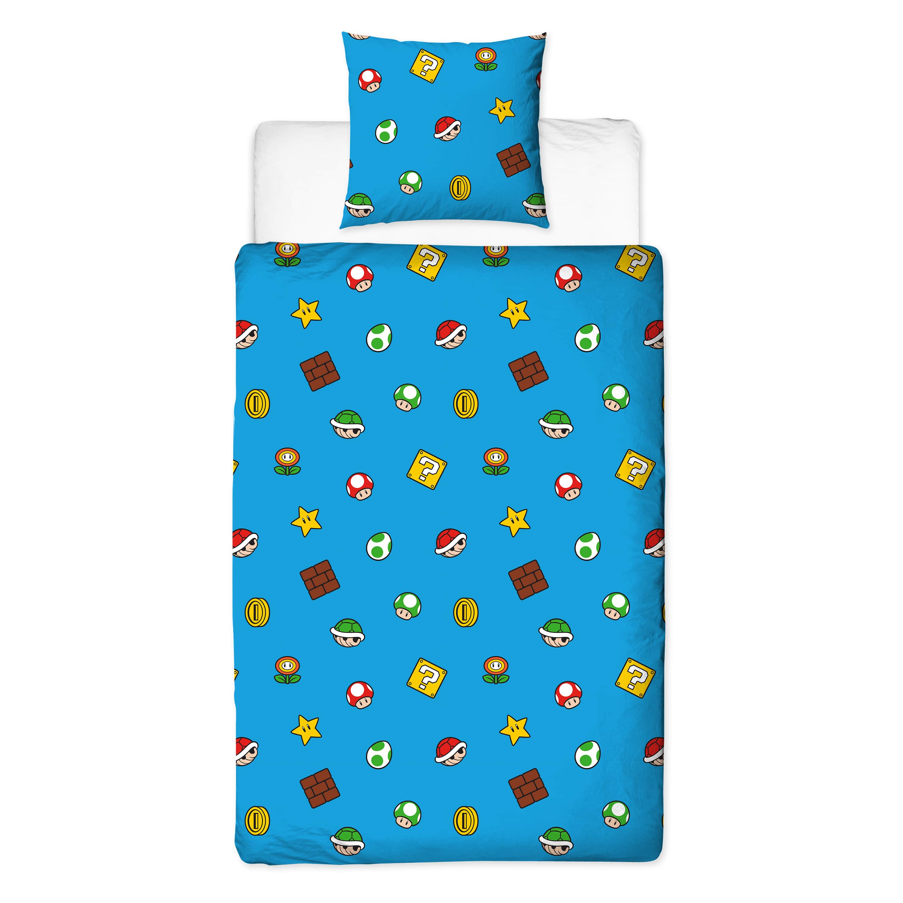 Rückseite der Super Mario Bettwäsche blau mit dezentem Muster