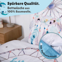 Traumfänger Bettwäsche Set 2-teilig, türkis, 135x200 80x80 cm - Bettwäsche, Öko-Tex aus 100% Baumwolle mit Reißverschluss