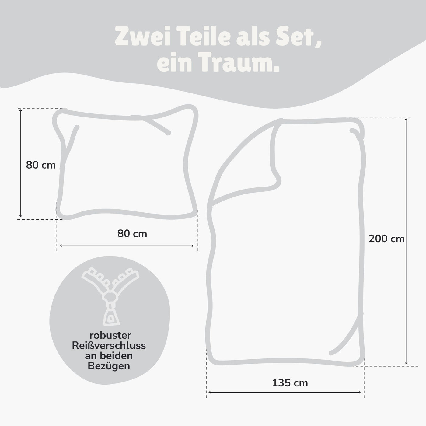Sweet Dreams Bettwäsche 135x200 | 100% Baumwolle | Sleep Lashes Wimpern Sterne Bettwäsche für Mädchen (Grau)