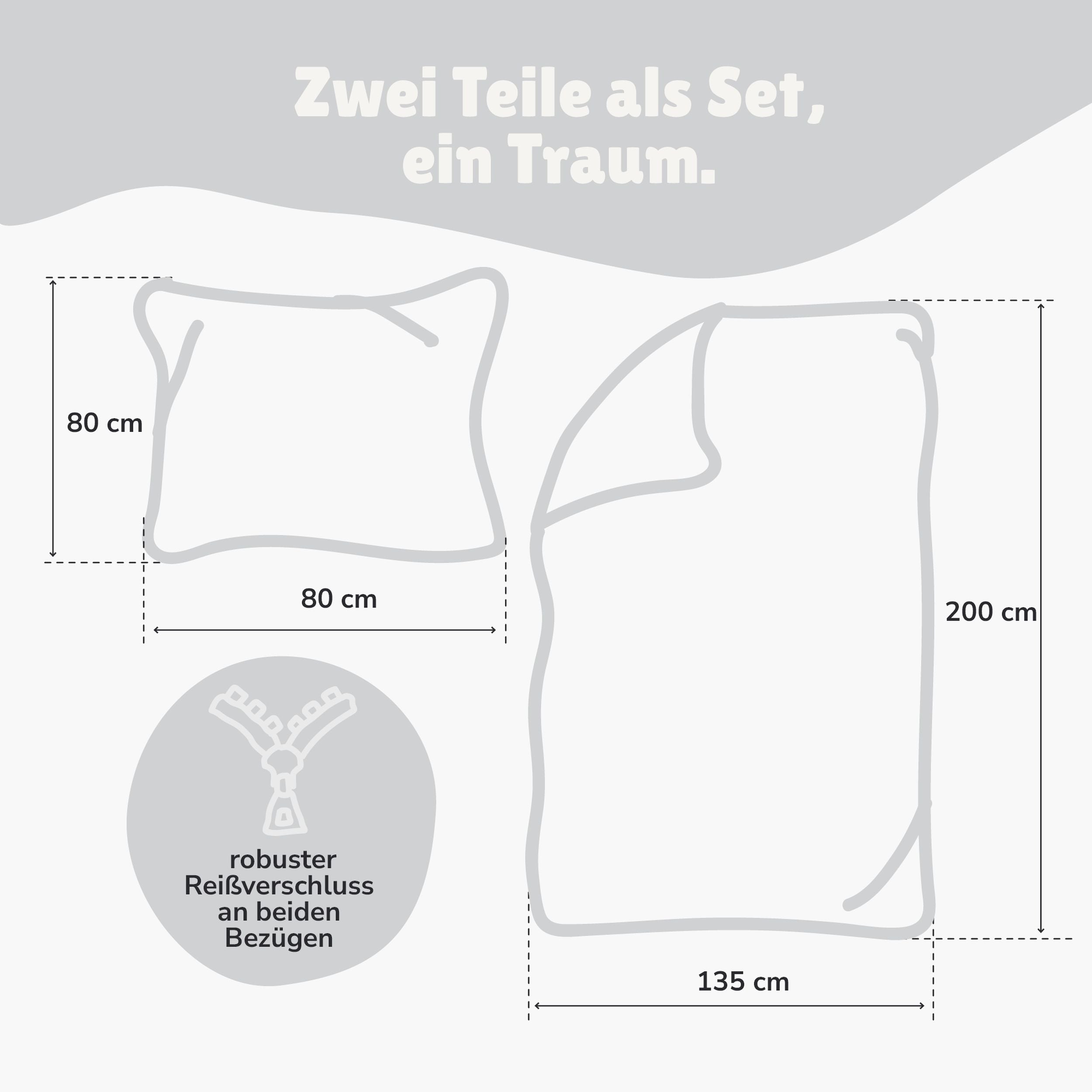 Sweet Dreams Bettwäsche 135x200 | 100% Baumwolle | Sleep Lashes Wimpern Sterne Bettwäsche für Mädchen (Grau)