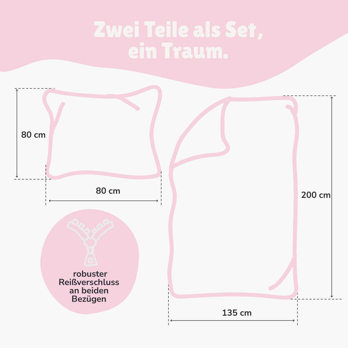 Sweet Dreams Bettwäsche 135x200 | 100% Baumwolle | Sleep Lashes Wimpern Sterne Bettwäsche für Mädchen (Rosa)