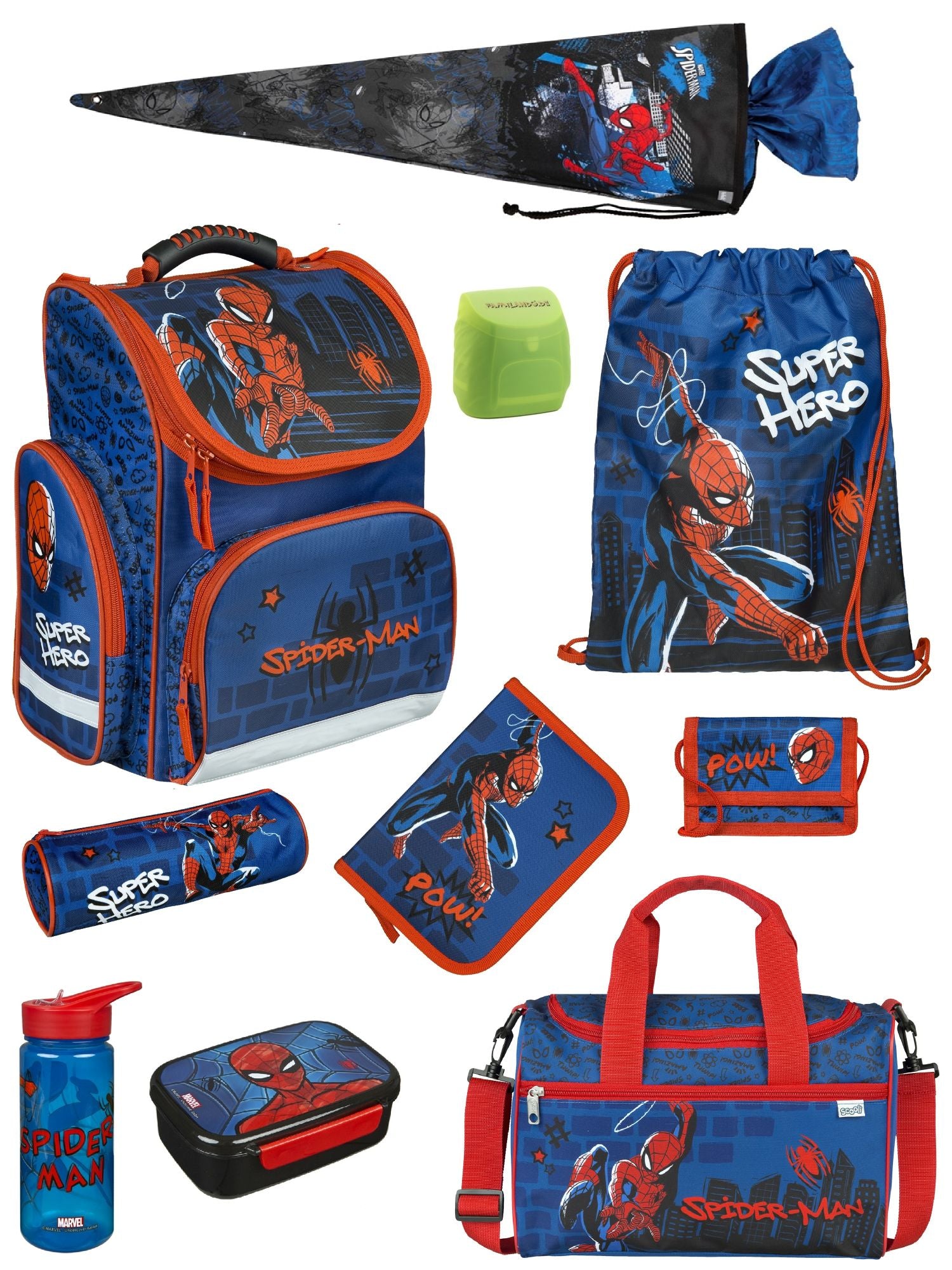 Familando Clou Schulranzen Set SPIDER-MAN Schultasche blau ab der 1. Klasse
