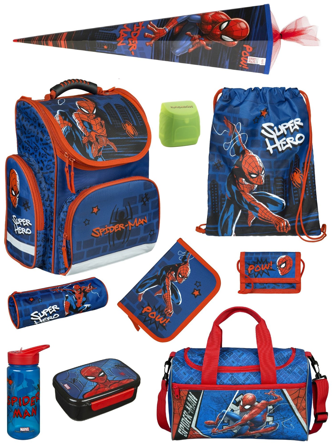 Familando Clou Schulranzen Set SPIDER-MAN Schultasche blau ab der 1. Klasse